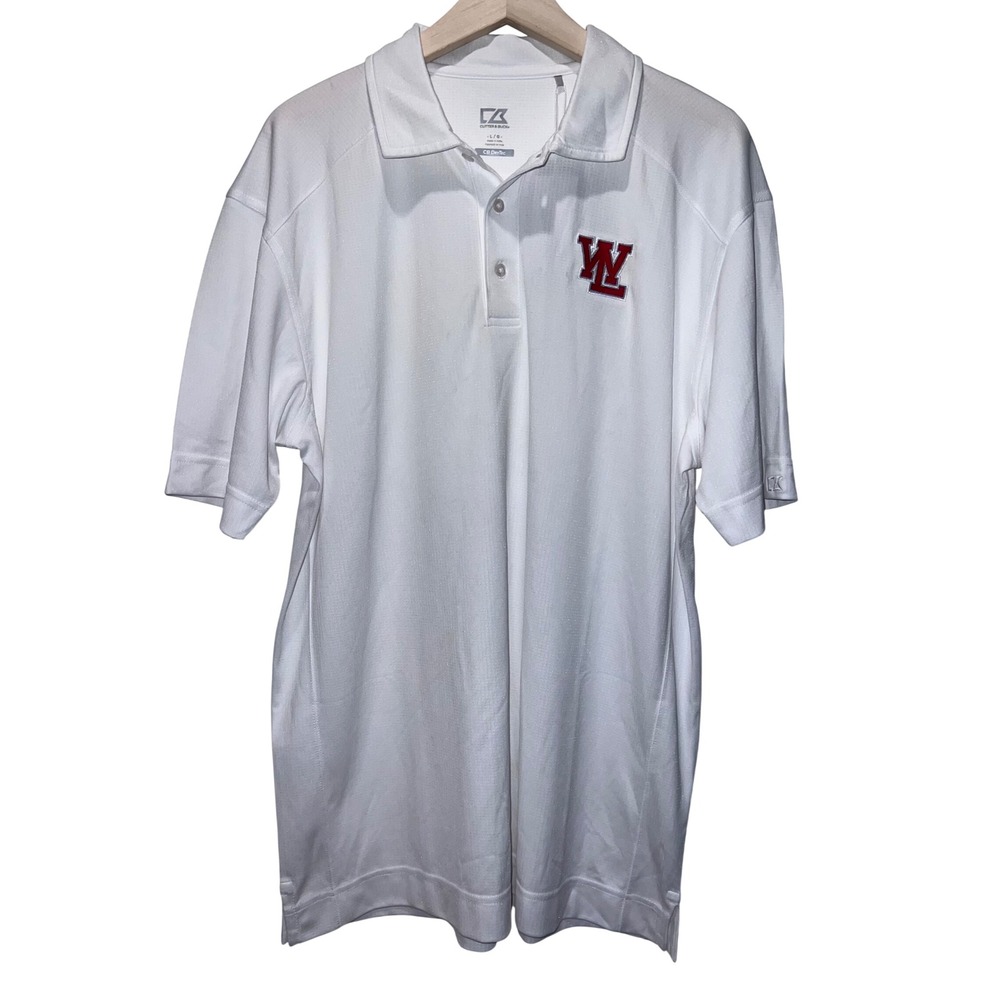 Cutter & Buck Mens L White WL Logo Golf Polo Shirt CB Dry Tec Short Sleeve‎